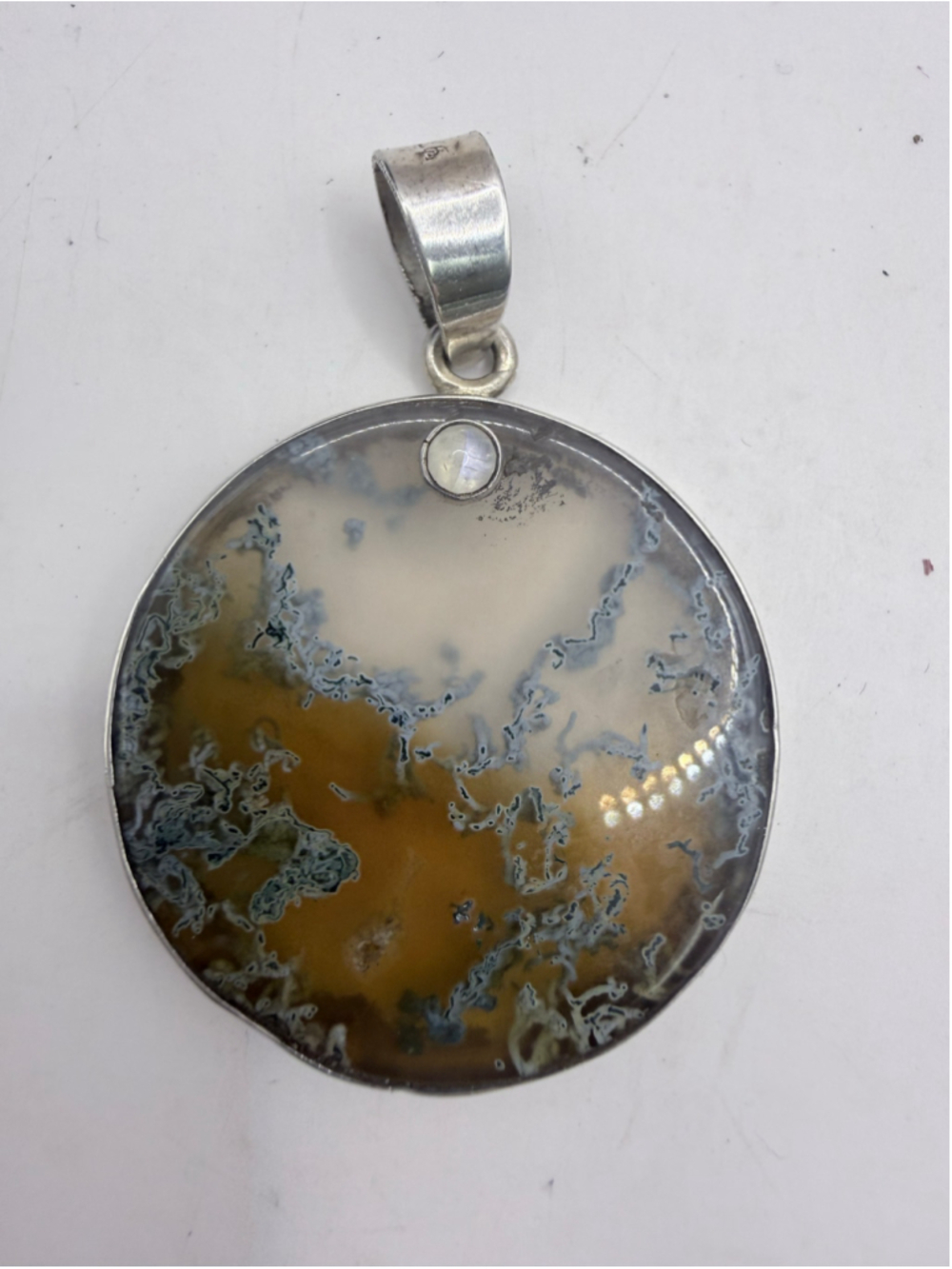 Unisex Vintage Dendritic “Moss”Agate Pendant Brown Green